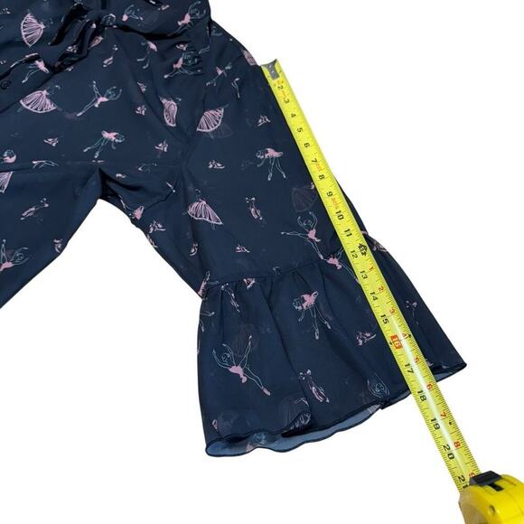 Eshakti Blouse Button Up 4XL Ballet Print Flared Sleeves Relaxed Comfort Whimsy - Picture 8 of 9